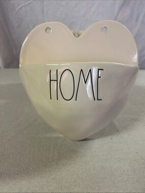 Rae Dunn White Ceramic Heart Wall Pocket with BLACK 'HOME' Lettering